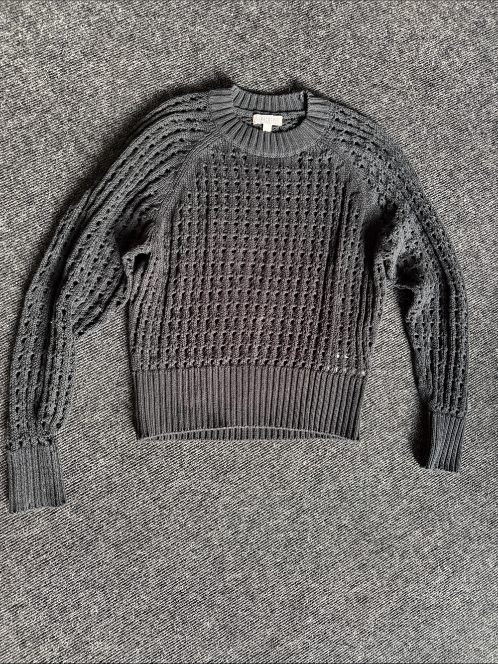 J Crew Open Knit Black Cotton Sweater, Size M